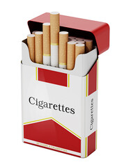 Cigarettes inside fictitious package isolated on transparent background. 3D illustration © Destina