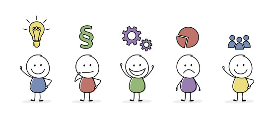 Business icons with funny stickman. Vector