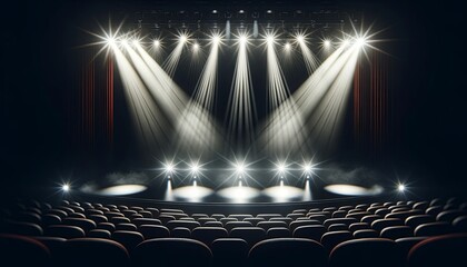 Spotlight Beams Cascade Over an Empty Stage, Setting the Scene for a Night of Captivating Performances
