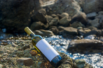 Bottle of wine on the seashore