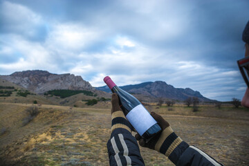 Bottle of wine in nature