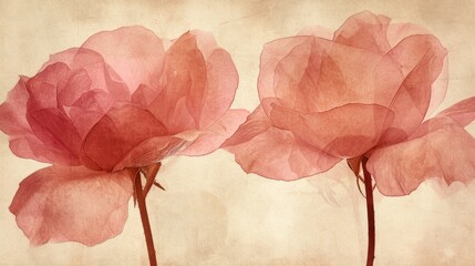 a couple of pink flowers sitting next to each other on top of a white table covered in pink tissue paper.