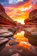 The Sun Sets Over a River in a Canyon