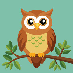 happy-owl-on-the-branch vector illustration