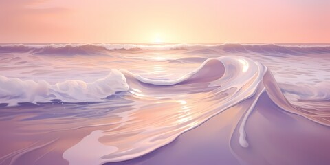 Soft lavender and peach tones in 3D waves, their shiny surface casting gentle reflections, evoking tranquility.