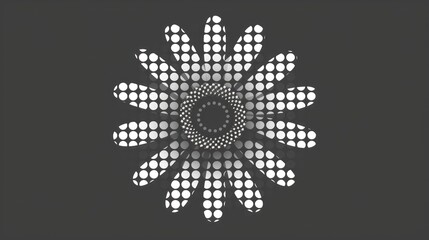 a black and white image of a flower with white dots in the center of the flower and the center of the flower in the center of the flower.