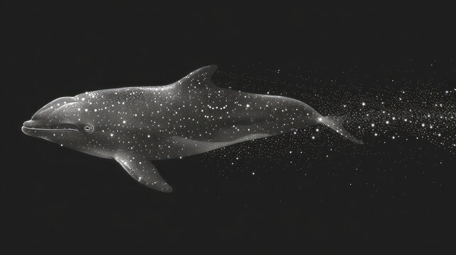 a black and white photo of a dolphin swimming in the water with bubbles coming out of it's mouth.