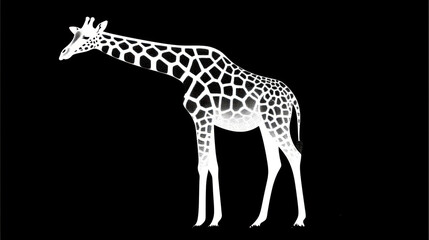 a drawing of a giraffe in black and white on a black background with the words giraffe on it.