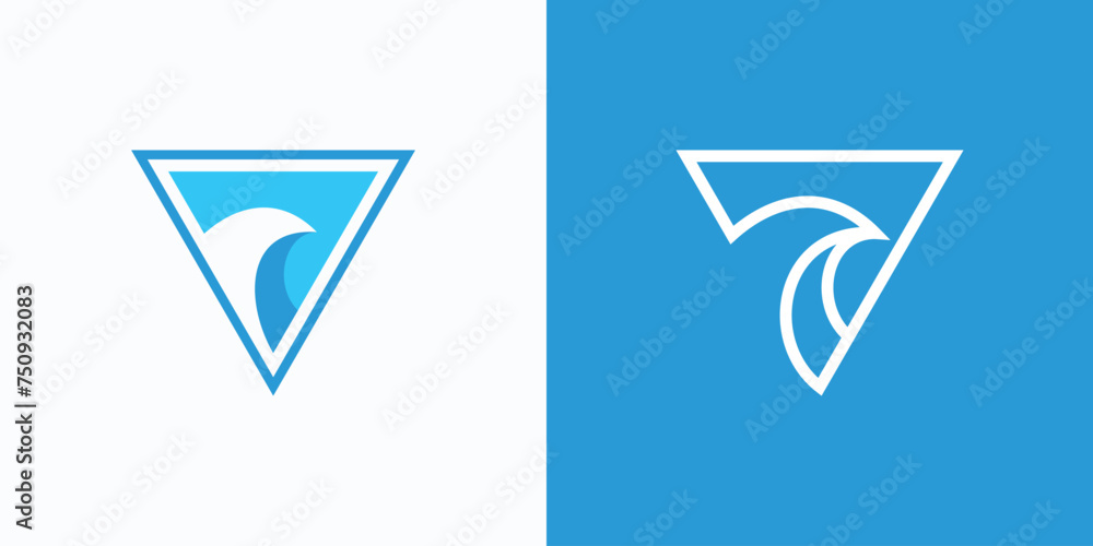 Poster triangle shape wave vector logo design with modern, simple, clean and abstract style.