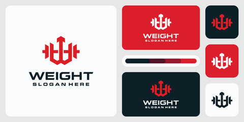 Vector logo design of initial W letter and gym barbell in masculine style.