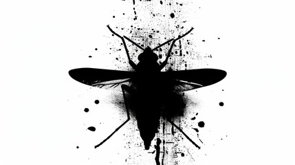 a black and white photo of a bug on a white background with splats of paint on the back of it.