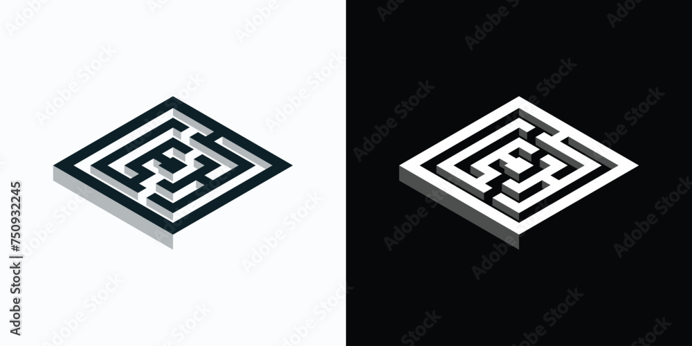 Poster labyrinth line vector logo design with three-dimensional effect modern, simple, clean and abstract s