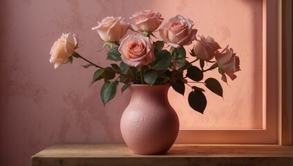 Peach Roses in a Pink Vase 13