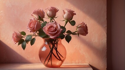 Peach Roses in a Pink Vase 14