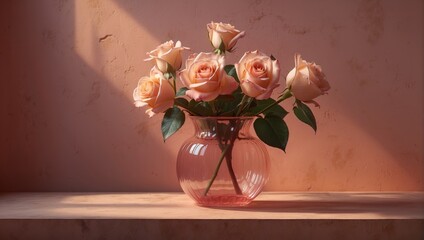 Peach Roses in a Pink Vase 19