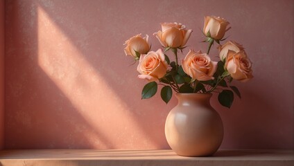 Peach Roses in a Pink Vase 11