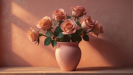 Peach Roses in a Pink Vase 15