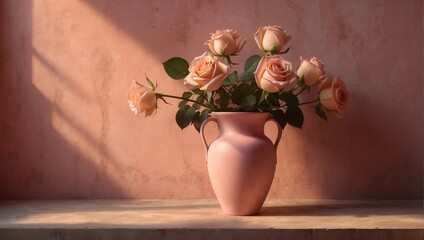 Peach Roses in a Pink Vase 23