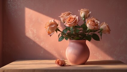 Peach Roses in a Pink Vase 29