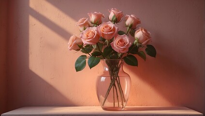 Peach Roses in a Pink Vase 28