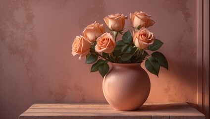 Peach Roses in a Pink Vase 27