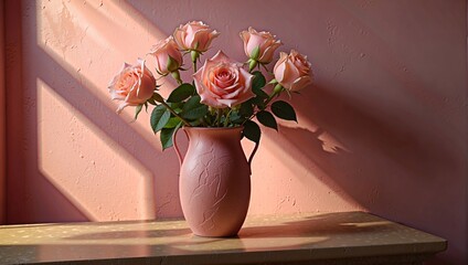 Peach Roses in a Pink Vase 26