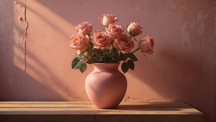 Peach Roses in a Pink Vase 31