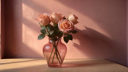 Peach Roses in a Pink Vase 34