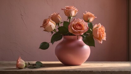 Peach Roses in a Pink Vase 32