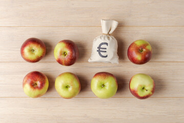 Apples surrounding a Euro money bag - 750932668