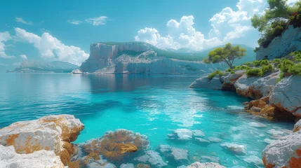 Foto auf Acrylglas Bright spring view of the Cameo Island. Picturesque morning scene on the Port Sostis, Zakinthos island, Greece, Europe. Beauty of nature concept background. © Matthew