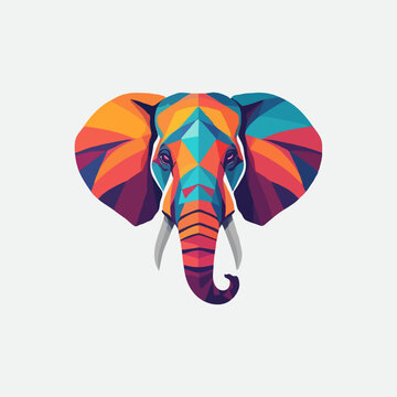 Geometric Polygon style of elephant face logo. Colorful origami elephant silhouette