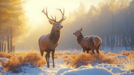 Majestic Deer in Winter Sunrise