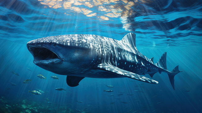 Majestic Whale Shark Swimming in Sunlit Ocean Depths