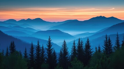 Obraz premium Forest Silhouette with Twilight Sky