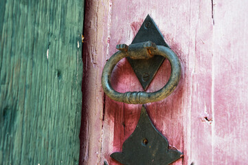 bolt on wooden door of historic house
