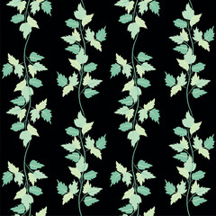 Green leaves on black seamless pattern stock vector illustration natural botanical background for web, for print, for fabric print