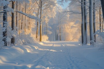 Tranquil Snow-Covered Trees at Sunrise