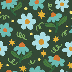 Trendy flowers seamless pattern. Small vector floral background illustration. Spring floral texture for fabric, fashion print and wallpaper. - 750935229