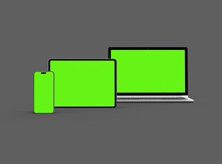 Mockup of laptop, tablet and smartphone on a grey background