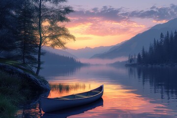 Twilight Calmness on a Mountain Lake Shore