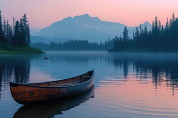 Twilight serenity on the shores of a mountain lake
