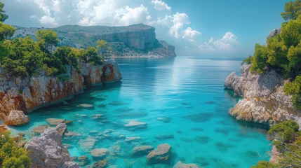 Gardinen Bright spring view of the Cameo Island. Picturesque morning scene on the Port Sostis, Zakinthos island, Greece, Europe. Beauty of nature concept background. © Matthew