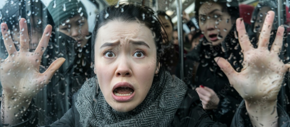 Canvas Prints a woman is looking out the window of a train. generative ai.