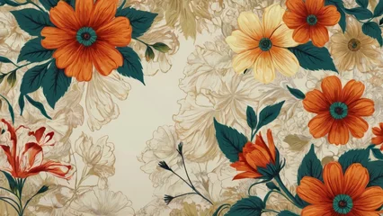 Fototapeten The seamless pattern allows for a continuous and harmonious flow, creating a wallpaper that is both visually appealing and versatile. The vintage flowers, with their delicate details, bring a sense of © Rashid