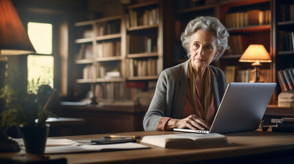 Fototapeta na wymiar Senior Professional Woman Working on Laptop in Office