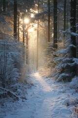 Golden Sunrise Over a Winter Wonderland Trail