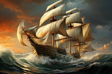 A sailing ship navigating the vast ocean