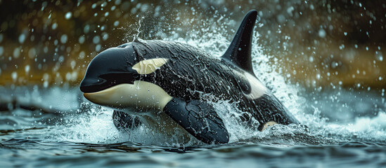 killer whale in the water, orca - obrazy, fototapety, plakaty