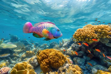 Naklejka na ściany i meble Tropical Fish Amidst Coral Beauty